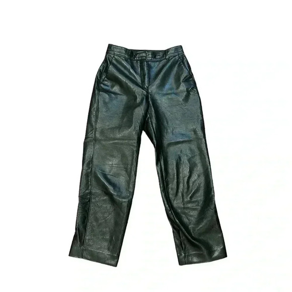 Aritzia Babaton Trousers 2 Command Cropped Ankle Pant Faux Leather Black MidRise - Picture 2 of 10